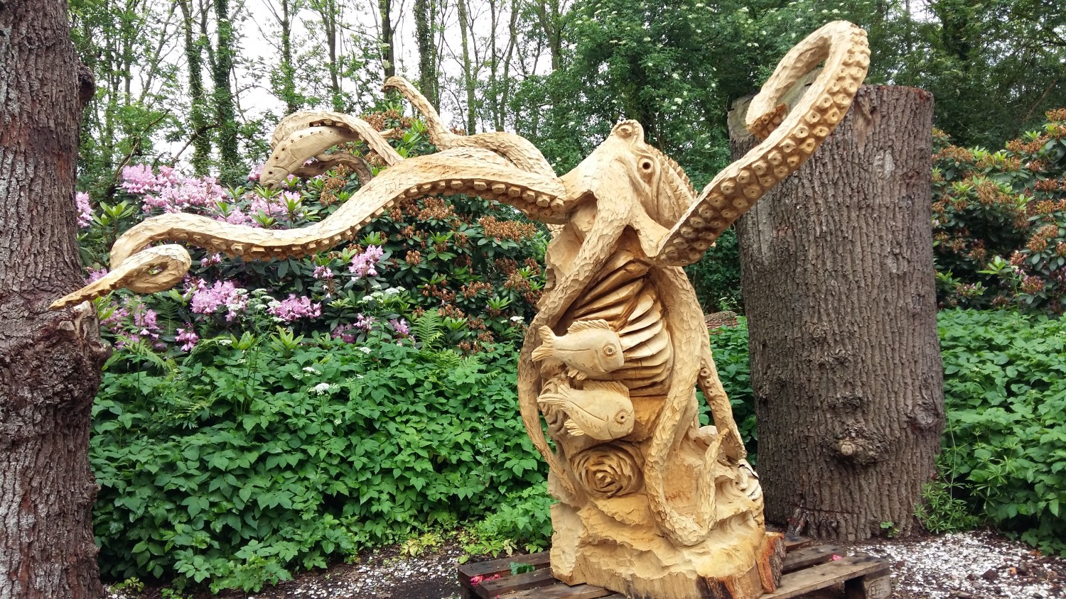 boomzaagkunst dieren octopus zee beeld